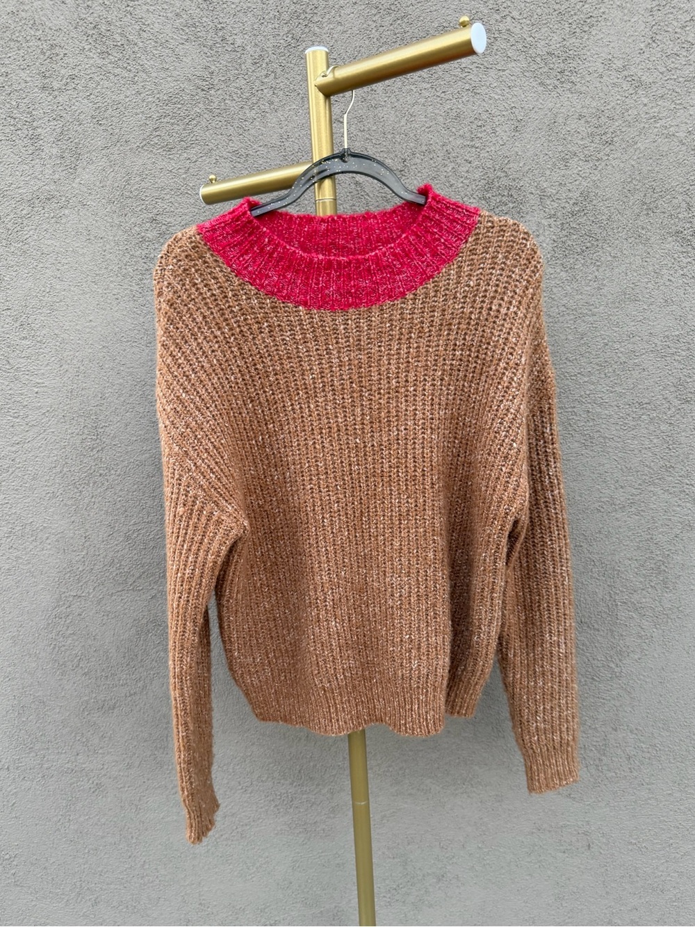 Anthropologie Sona Colorblock Chunky Knit Sweater Brown Tan Red Cozy Fall Preppy